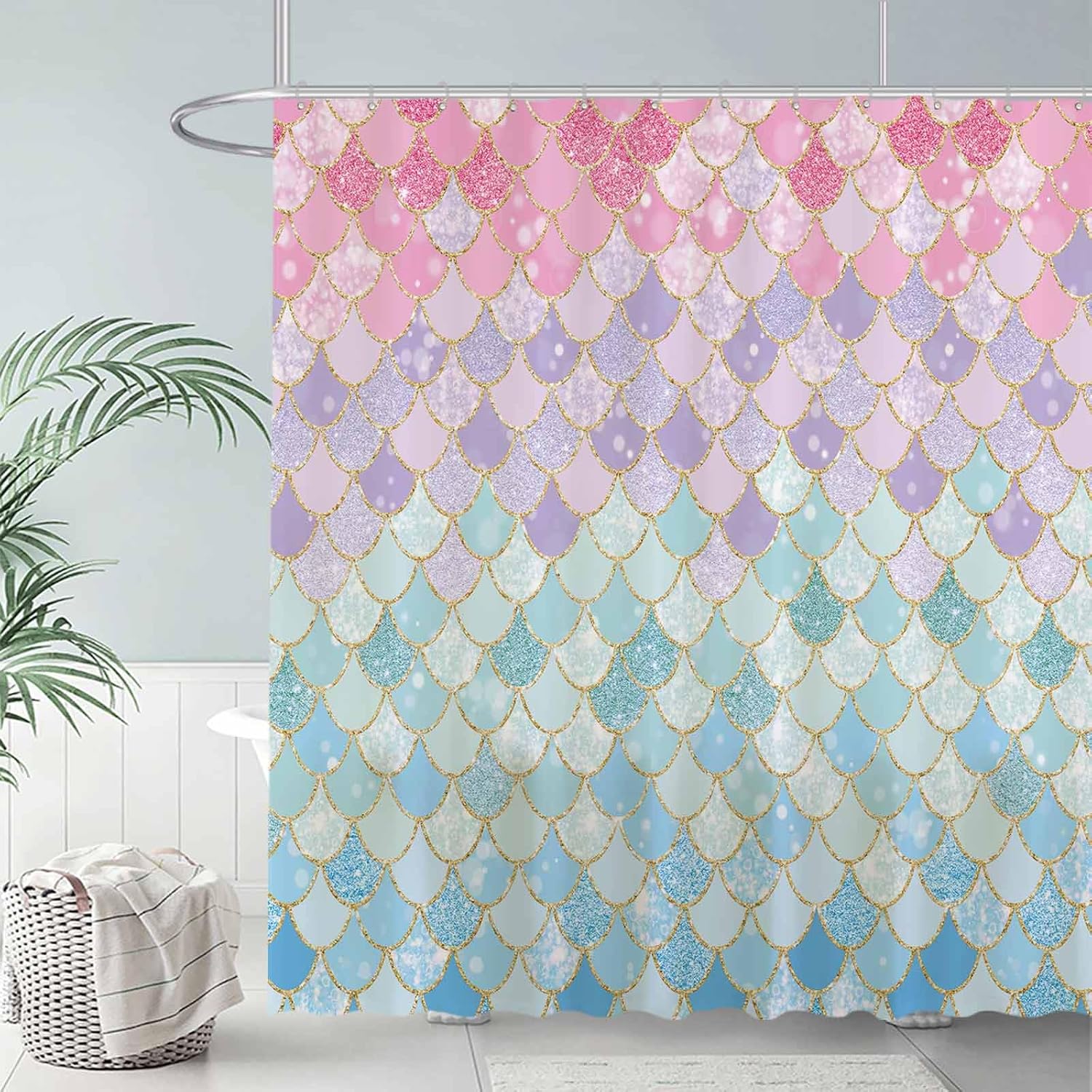 Home Bathroom Scales - Zasłona prysznicowa z motywem łusek syreny