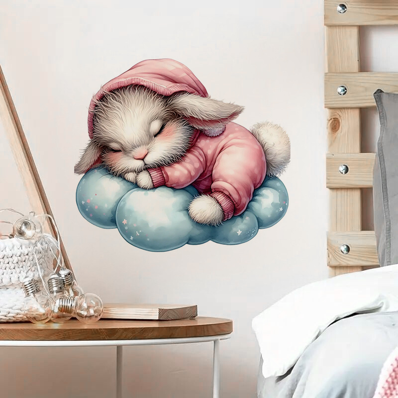 Home Bathroom Tiles - Naklejka Cute Sleepy Bunny, wodoodporna naklejka